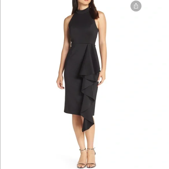 Eliza J | Dresses | Eliza J Ruffle Mock Neck Dress In Black Sz 8 | Poshmark